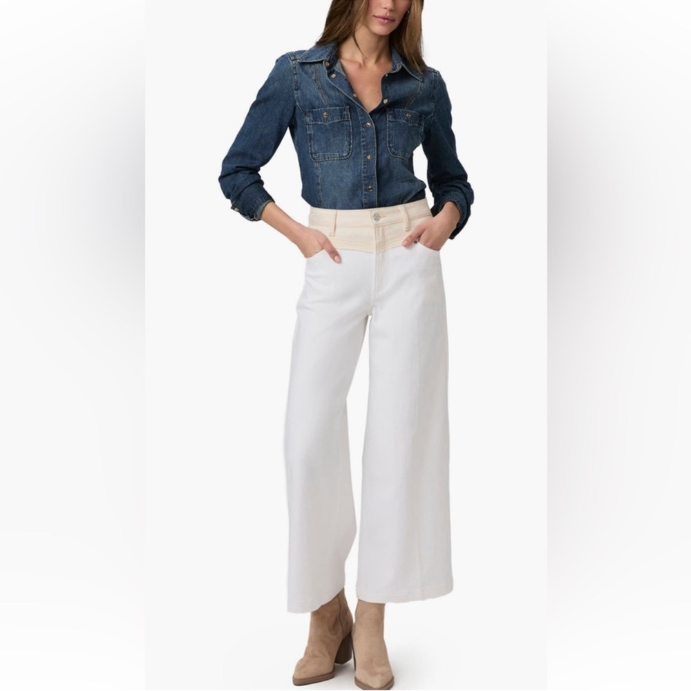 PAIGE Harper V-Yoke High Rise Wide Leg Jeans Cream 32 NWT